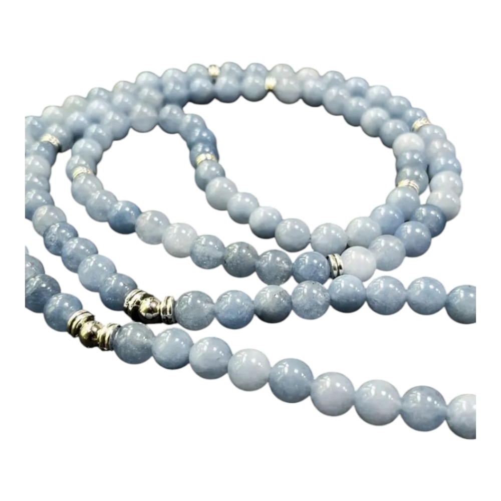 Aquamarine 8mm Mala Beads with Silver Accents - Picture 4 of 4